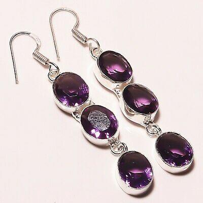 Bargain sales Girls $ Womens Jewllery Amethyst Quartz Silver Plated Handmade Earring 2.5"