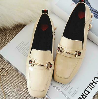 Bargain sales Womens Shoes Pearls Rivet Metal Patent Leather Decor Loafers Square Toe Low sz