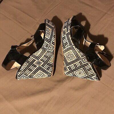 Bargain sales Women’s Zoey Wedge Shoes Black/Tan Design Leather Straps Size 8.5