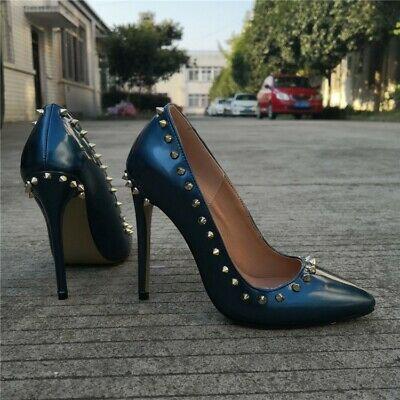 Bargain sales Size 35-47 Womens Rivet Decor Pointy Toe Pumps Slip On Stiletto Heel Party Shoes