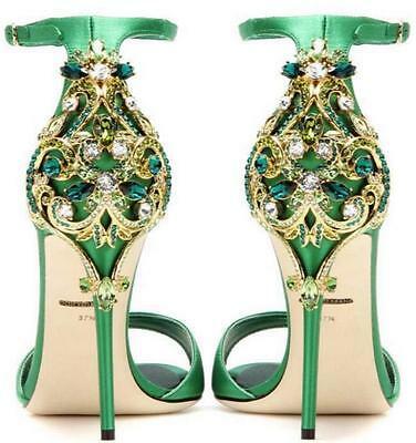 Bargain sales Women's Rhinestones Satin Bridal Shoes High Heel Open Toe Metal Decor Stilettos