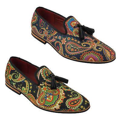 Bargain sales Mens Leather Tassel Loafer Vintage Designer Style Paisley Print Shoes Black Blue