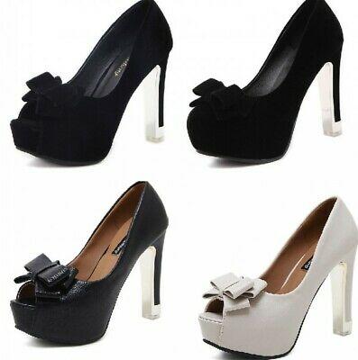 Bargain sales Womens Platform Bowknot Decor Slip On Peep Toe High Block Heel Shoes Casual Chic