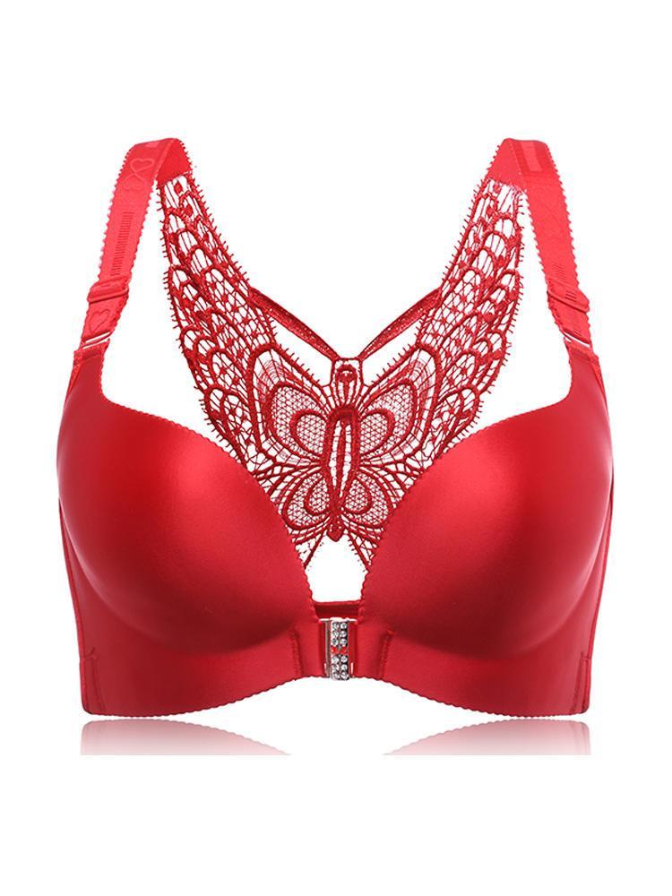 Bargain sales Front Closure Butterfly Embroidery Back Wireless Push Up Bra