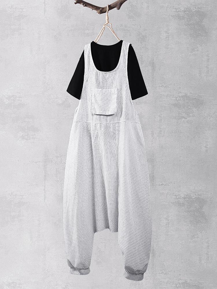 Bargain sales Women Sleeveless Plaid Drop Crotch Loose Harem Pants Overalls Jumpsuit