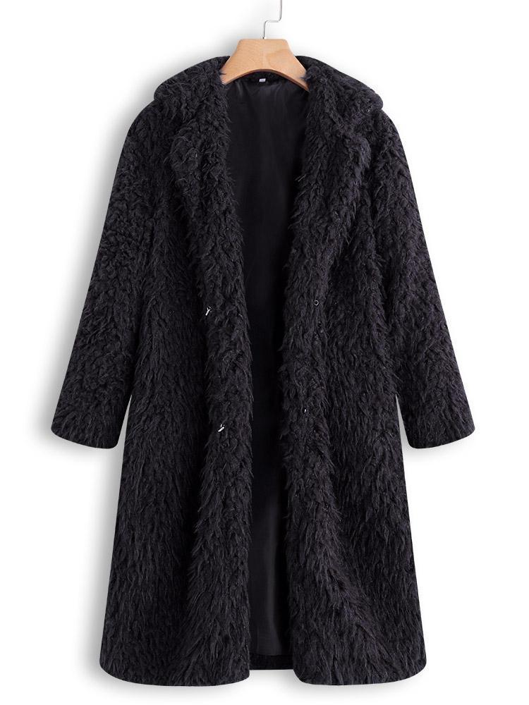 Bargain sales Teddy Faux Fur Solid Color Turn Down Collar Long Coats