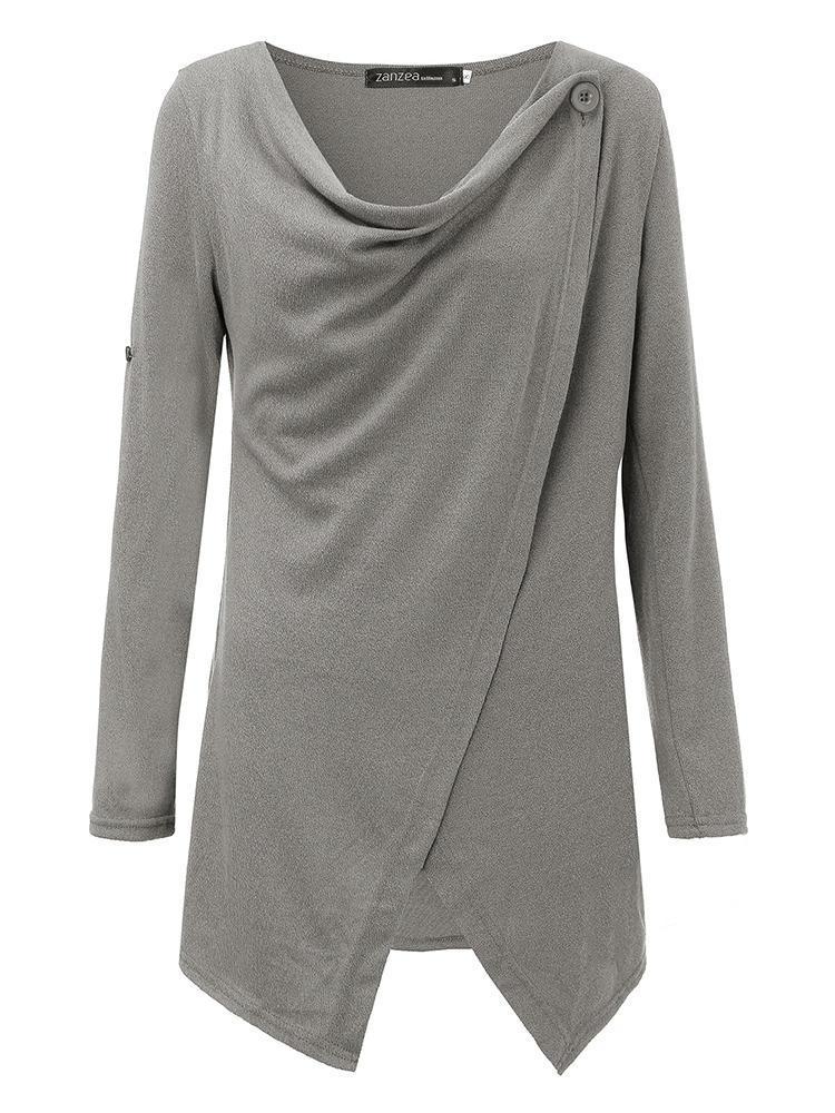 Bargain sales Casual Women Piles Collar Adjustable Sleeve Irregular Hem T-shirts