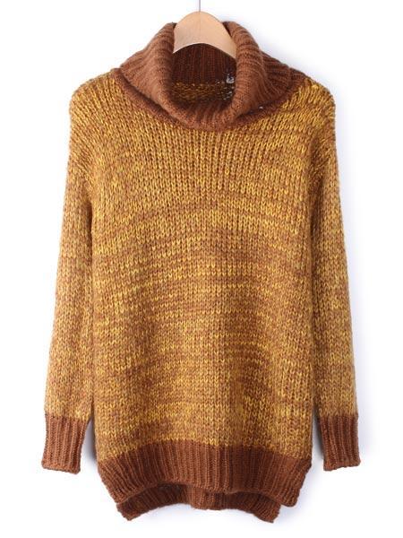 Bargain sales Women Stitching Color High Collar Long Sleeve Pullover Sweater