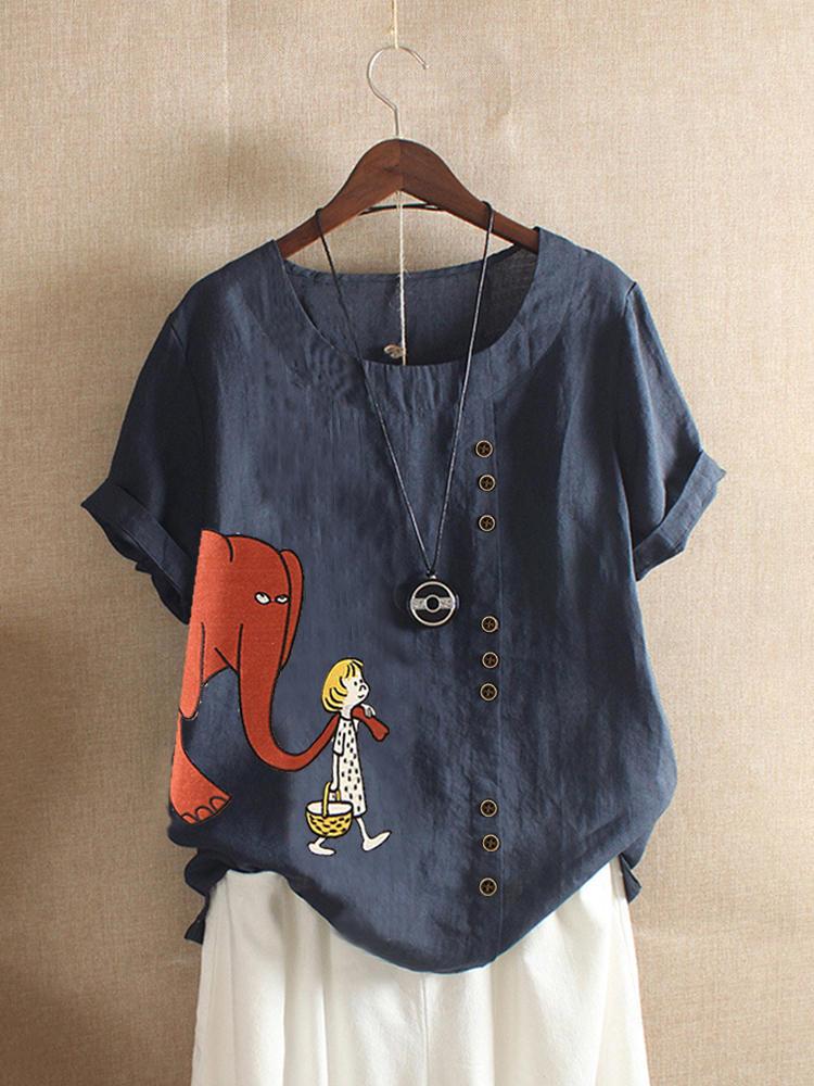 Bargain sales Short Sleeve Casual Cartoon Print T-shirts For Women