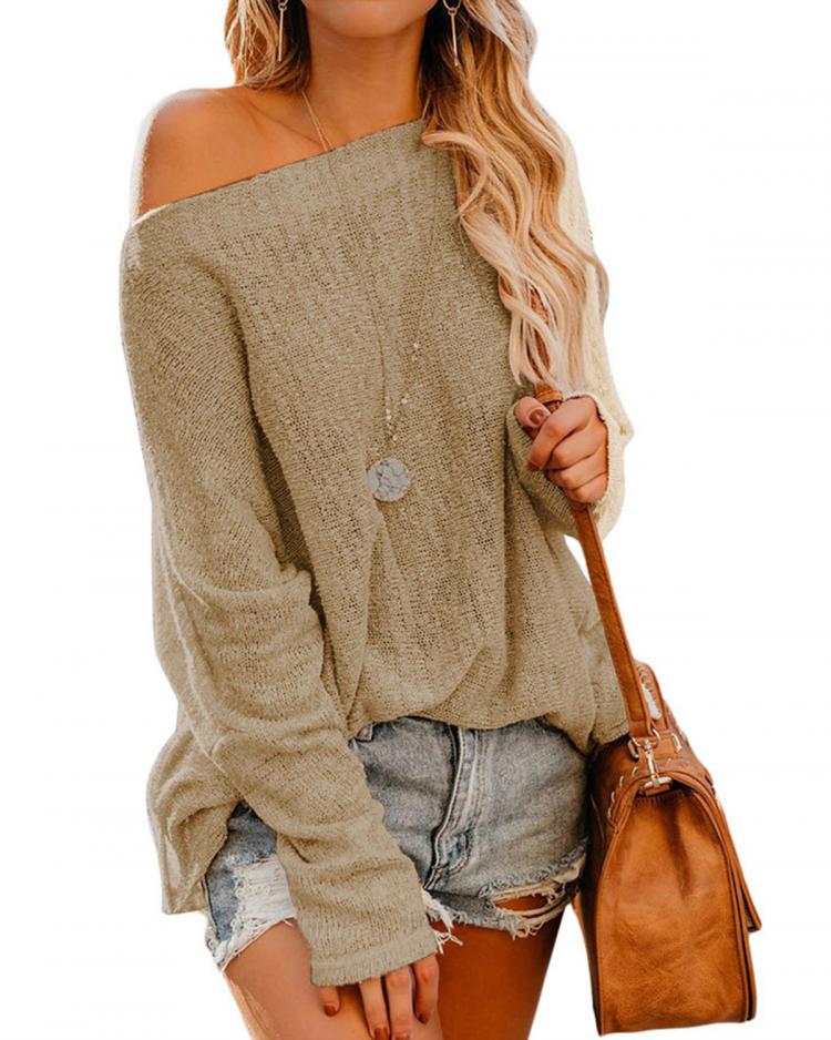 Bargain sales Women Off Shoulder Long Sleeve Blouse Casual Pullover Knit Sweaters