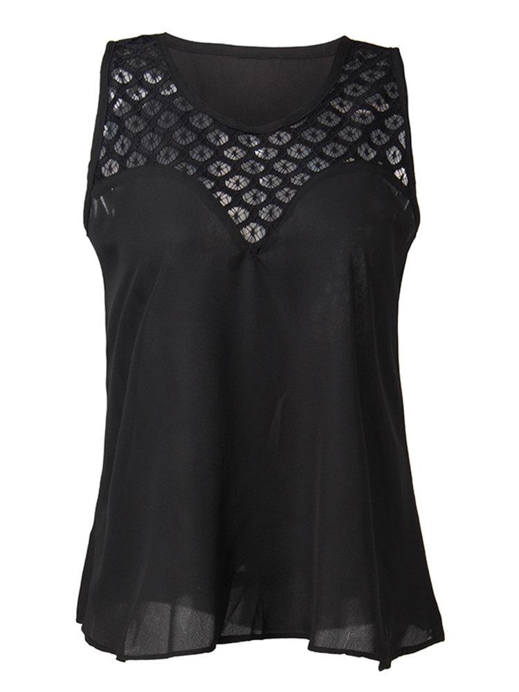 Bargain sales Sexy Women Black Sleeveless Crochet Patchwork Hollow Tank Top