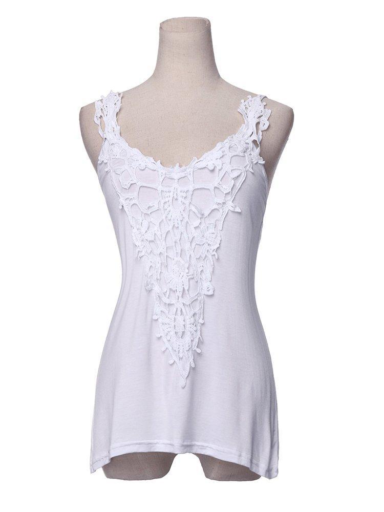 Bargain sales Lace Stitching Strap Vest For Women White Patchwork Sleeveless Tank Top