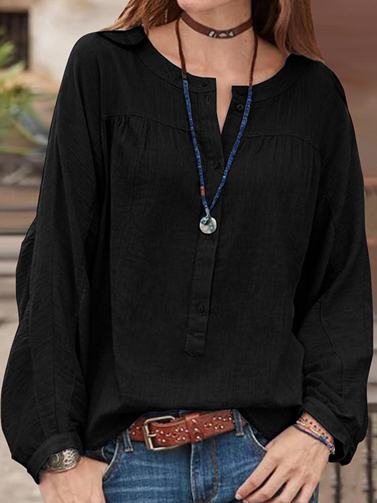 Bargain sales Women Solid Baggy Cotton Autumn Long Sleeve Blouse