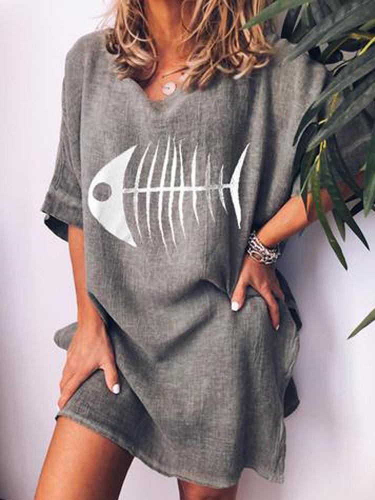 Bargain sales Fish Bone Splited Short Sleeve T-shirt Dress