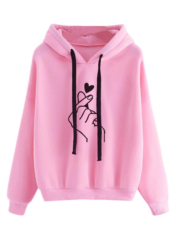Bargain sales Print Love Drawstring Hooded Casual Sweatshirt For Women