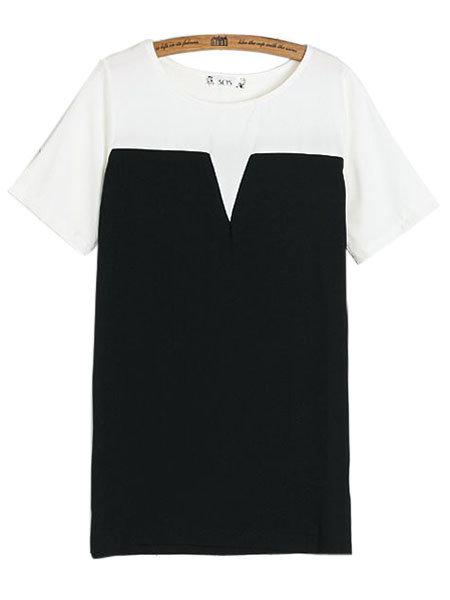 Bargain sales New Fashion Splicing Color Short Sleeve Chiffon Blouses Mini Dress